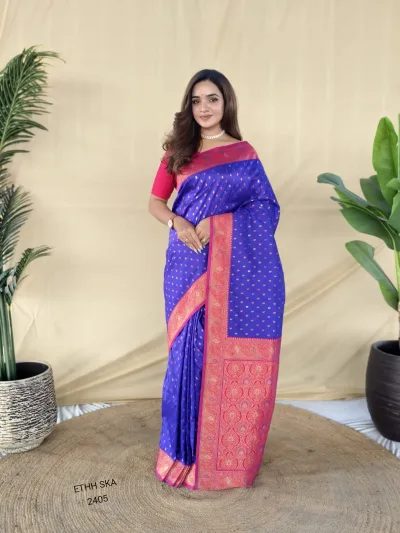Traditional Banarasi Soft Silk Saree with Contrast Zari Weaving